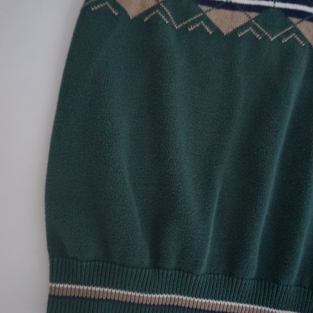 Vintage 90s Steve Strickland fairway sportswear green cotton knit v-neck Vest XL - Picture 5 of 8